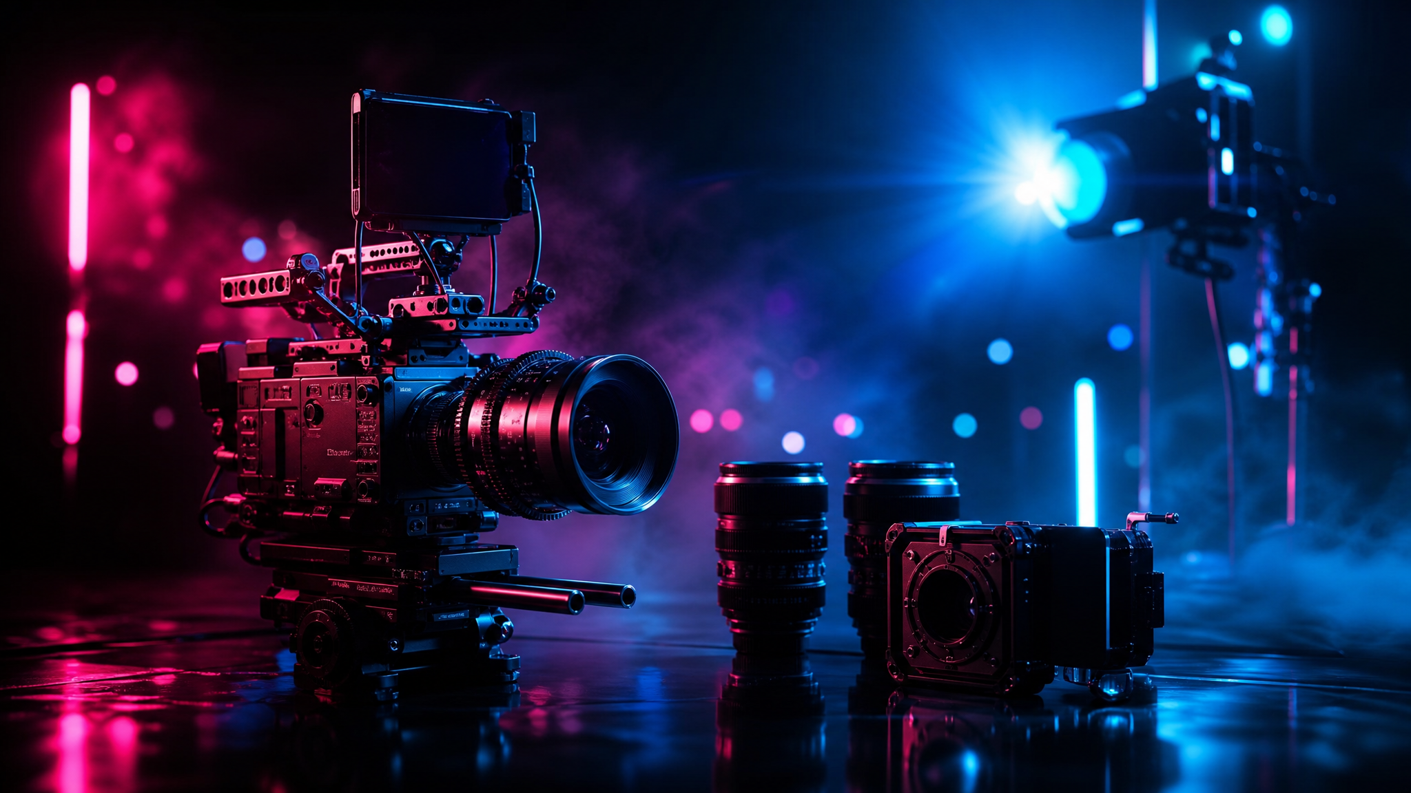 Estudio cinematográfico profesional con iluminación dramática